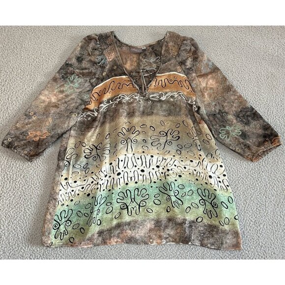 Kareenas Silk Tunic Tunic Boho Crinkle Lace Up India All Over Print - Picture 1 of 14